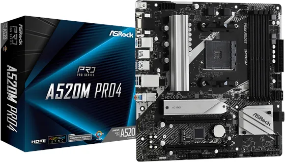 ASRock A520M Pro4 Moderkort - AMD A520 - AMD AM4-sockel - DDR4 RAM - Micro-ATX