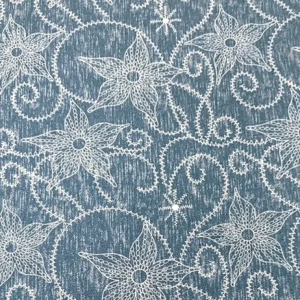 Denimtyg 145cm 50 Blommor - 50cm