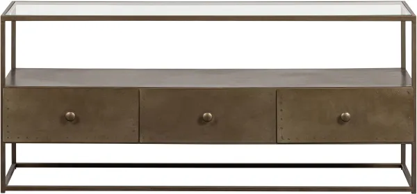 BEPUREHOME Collection TV-bord, med 3 lådor - glas och antik mässing järn