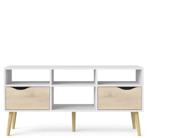 TVILUM Delta TV-bord - vit/ekstruktur, med 2 lådor och 4 fack